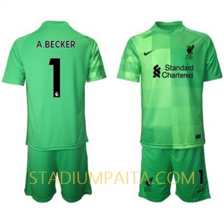 Virallinen pelipaita Liverpool Alisson Becker 1 Maalivahti Koti 2021-22 Lyhythihainen - Lasten( + Lyhyet housut )